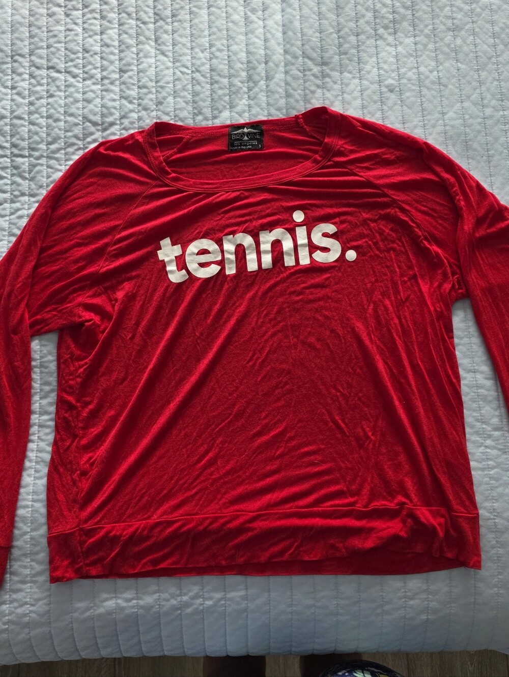 Bird & Vine 'tennis.' Ultra-soft Graphic Tee in Bright Red. I❤️ tennis